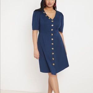 Elloqui | Button Front A-Line Dress